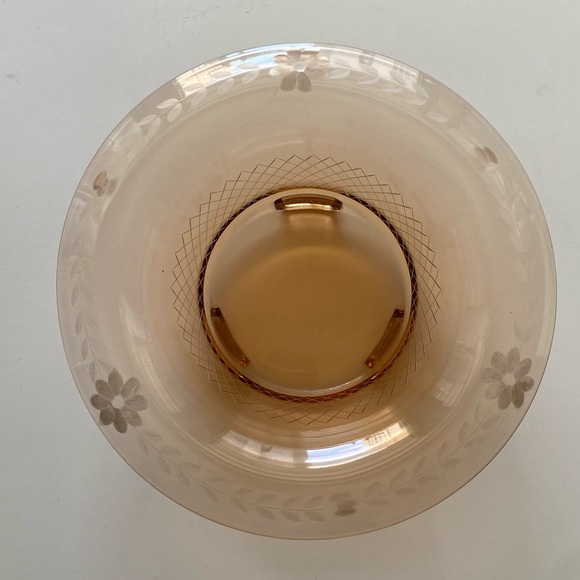 Large Vintage Floral Amber Depression Glass Console Bowl - Picture 6 of 12